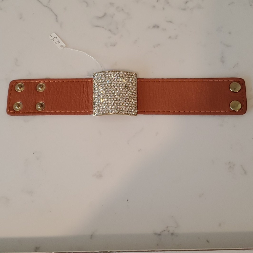 Leather rhinestone bracelet